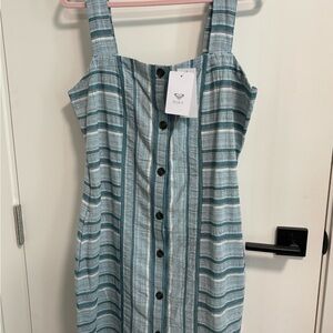 Roxy Blue-Striped Button-Front Midi Dress